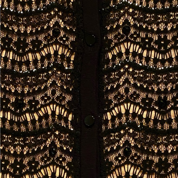 Ann Taylor emblished holiday cardigan in black and beige with lace overl… - Picture 7 of 9